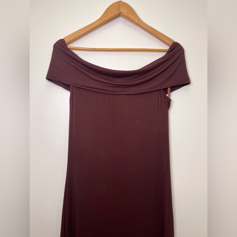 All The Ways NWT Chocolate Brown Off Shoulder Maxi spring wedding guest dress - Picture 3 of 14